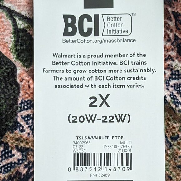 TERRA & SKY Pink/Black Floral Long Sleeve Ruffle Button Blouse Tunic; Size 2X - Picture 6 of 6